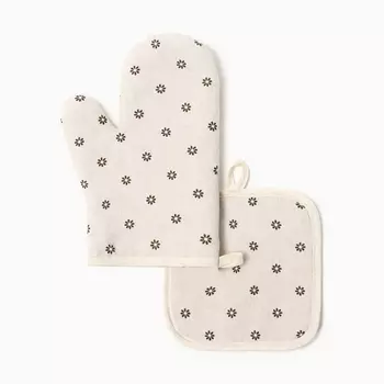 Кухонный набор 2 пр. Доляна "Цветочки" прихватка 17*17см, Варежка-прихватка 26*16см,100%хл