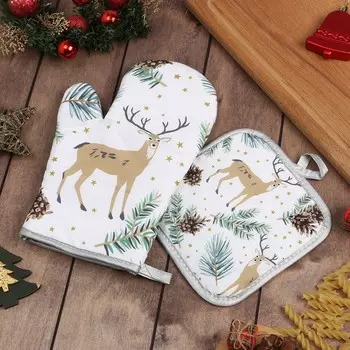 Кухонный набор 2 предмета Доляна Олени, прихватка 17*17 см, варежка 26*16 см,100% п/э