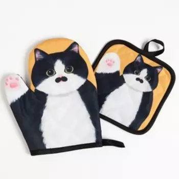 Кухонный набор «Доляна. Котики. Бориска»: прихватка 1717 см, варежка 2418 см, 100% п/э