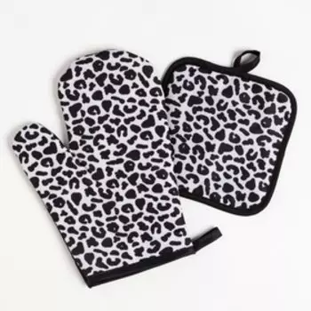 Кухонный набор 2 прихватки Доляна «Леопард» , прихватка 17х17 см, варежка 26х16 см, 100% п/э