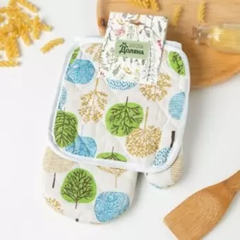 Кухонный набор 2 прихватки Доляна «Лес» , прихватка 17х17 см, рукавица 26х16 см, 100% п/э