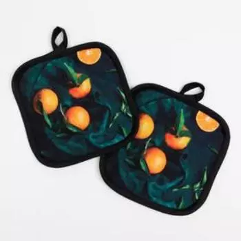 Кухонный набор Доляна «Апельсины» прихватка 17*17 см - 2 шт, 100% п/э