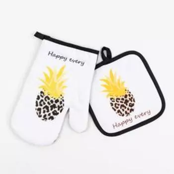 Кухонный набор Доляна Happy every прихватка 17*17 см, варежка-прихватка 26*16 см, 100% п/э