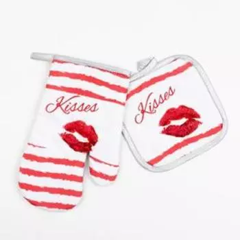 Кухонный набор Доляна Kisses, прихватка 1717 см, варежка-прихватка 2616 см, 100% п/э
