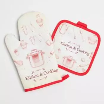 Кухонный набор Доляна Kitchen and cooking, прихватка 17*17 см, рукавица 26*16 см,100% п/э