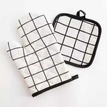 Кухонный набор «Доляна. Клетка»: белый, прихватка 1717 см, рукавица 2616 см,100% п/э