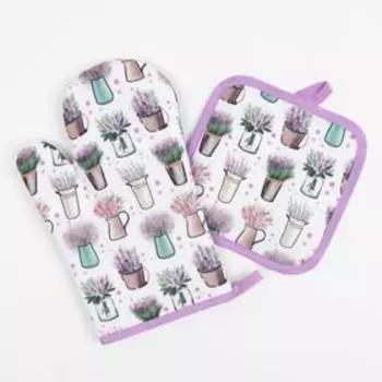 Кухонный набор Доляна «Прованс», прихватка 17*17 см, рукавица 26*16 см,100% п/э