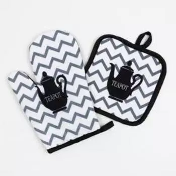 Кухонный набор Доляна Teapot, прихватка 1717 см, рукавица 2616 см,100% п/э