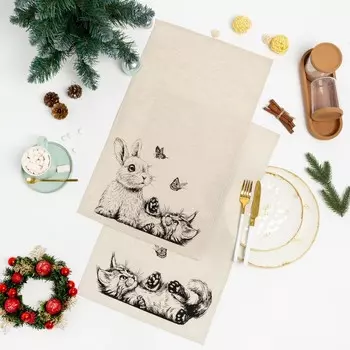 Кухонный набор «Любопытные» (полотенце 39х60 2шт) сотсав: 50% лён, 50% хлопок, 160г/м²