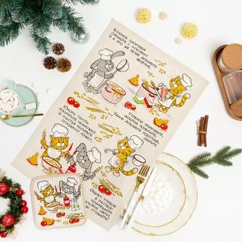 Кухонный набор «Рецепты» (полотенце 39х60+прихватка 18х18) состав: 50% лён, 50% хлопок, 160г/м²