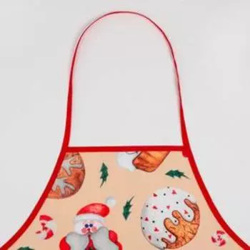 Кухонный новогодний набор Доляна Christmas прихватка 17*17см, варежка 26*16 см, фартук 60*80 см,100% п/э