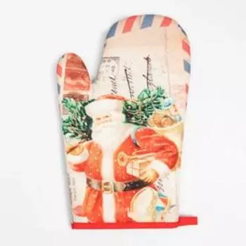 Кухонный новогодний набор Доляна "Новый Год", прихватка17х17см, варежка-прихватка 26х16 см,100% п/э