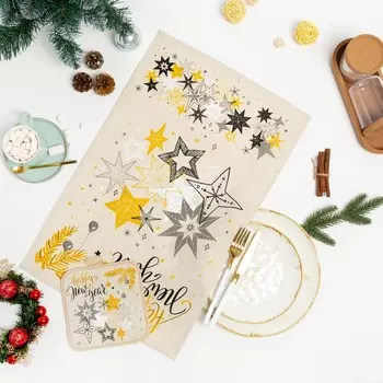 Кухонный новогодний набор «Звёзды» (полотенце 39х60+прихватка 18х18) состав: 50% лён, 50% хлопок, 160г/м²