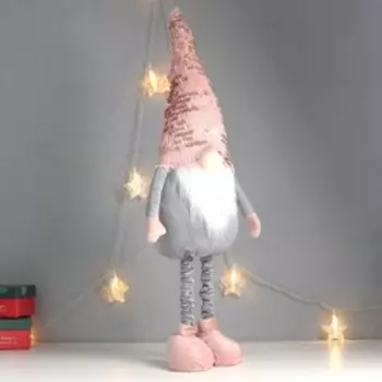 Кукла интерьерная "Дед Мороз в розовом колпаке с золотом" раздвижной 80х22х14 см