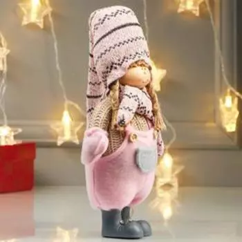 Кукла интерьерная "Девочка в розовом комбинезоне и в розовом колпаке" 49х8х14 см