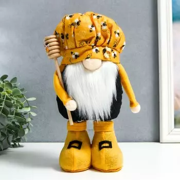 Кукла интерьерная "Гном в берете с пчёлами с ложкой для мёда" раздвижной 28-40 см