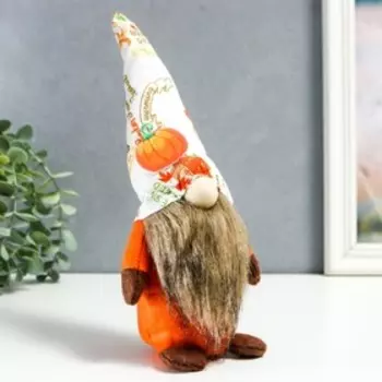 Кукла интерьерная "Гном в колпаке с тыквами" 28х7х6 см