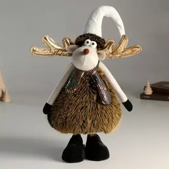 Кукла интерьерная "Лосик в белом колпаке и шарфике с пайетками" 43 см