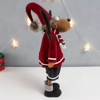 Кукла интерьерная "Лосик в бордовом полупальто и красном колпаке" 65х17х22 см