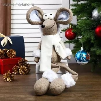 Кукла интерьерная "Мышонок в длинном колпаке и белом шарфике" МИКС 60х12х18 см