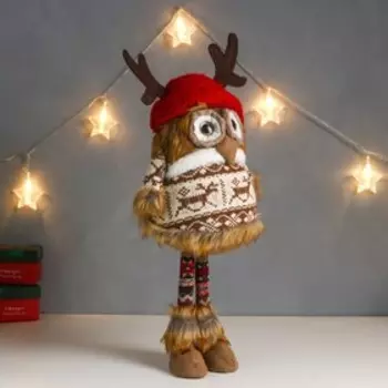 Кукла интерьерная "Совушка в шапочке с рожками и в платье с оленями" 54х17х22 см