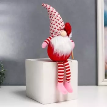 Кукла интерьерная свет "Гном в колпаке с сердечком на палочке" длинные ножки 37х9 см