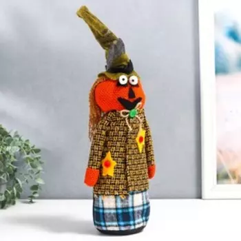Кукла интерьерная "Тыква в пальто и колпаке с летучей мышью" 40х10 см
