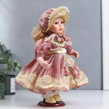 Кукла коллекционная керамика "Ася в розовом платье и чепчике" 30 см