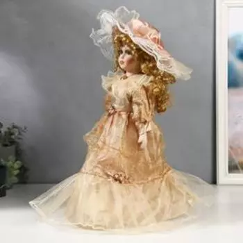 Кукла коллекционная керамика "Клариса в карамельном платье с рюшами" 40 см
