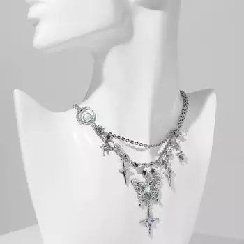 Колье «Бабочка» звёзды, белое в серебре, 40 см