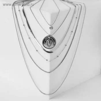 Кулон "Цепь" авангард, лев, 6 ярусов, цвет серебро, 35-50см