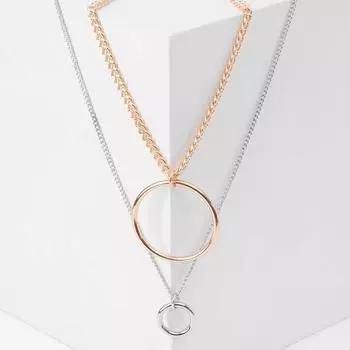 Кулон "Цепь" большое колесо, цвет серебристо-золотой, L=60см