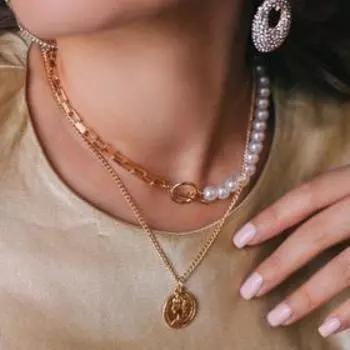 Кулон «Цепь» дорожка жемчуга, цвет белый в золоте, 58 см