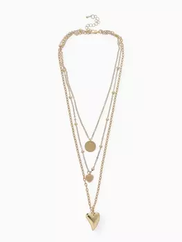 Кулон «Цепь» два сердца и круг, цвет золото