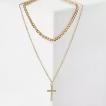 Кулон «Цепь двойная» крестик, цвет золото, 43 см