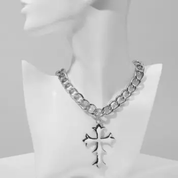 Кулон на цепочке «Цепь», крест, возрождение, цвет серебро, 46 см