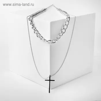 Кулон «Цепь» крестик, цвет серебро, 40 см