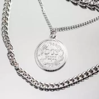 Кулон "Цепь" медальон, плотное плетение, цвет серебро, L=50 см