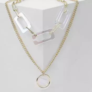 Кулон «Цепь» перламутр, цвет белый в золоте ,L=63см