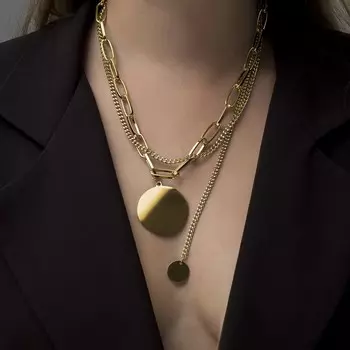 Кулон «Цепь» плоский диск 2 нити, цвет золото, 42 см