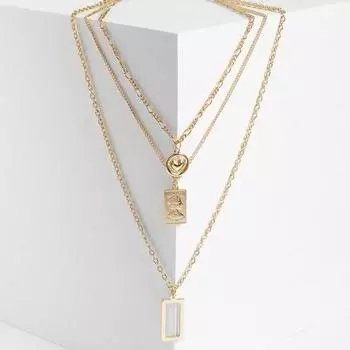 Кулон "Цепь" рамка, два медальона, цвет золото, L=54 см