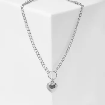 Кулон «Цепь» сердце глянец, цвет серебро, 44 см