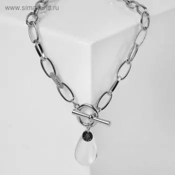 Кулон "Цепь" слеза, цвет белый в серебре, 45см