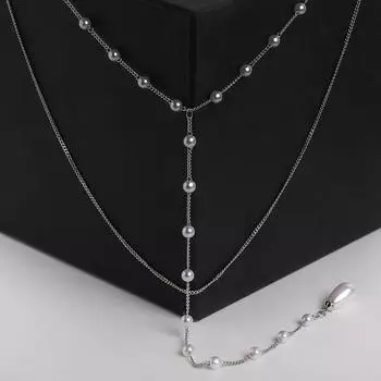 Кулон "Цепь" топ, жемчужная роса, цвет белый в серебре, 38см