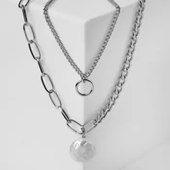 Кулон "Цепь" жемчужный амулет, цвет белый в серебре, 48см