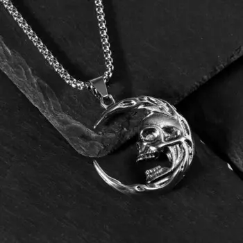 Кулон на цепочке «Череп», полумесяц, цвет чернёное серебро, L=70 см