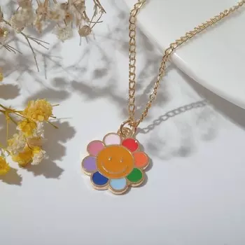 Кулон «Цветочек», цветной в золоте, 46 см