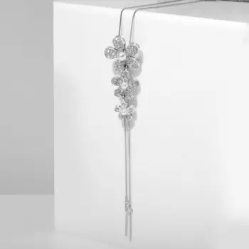 Кулон на цепочке «Цветы», с жемчугом, белый в серебре, 70 см