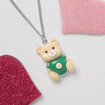 Кулон детский «Выбражулька» медведь, цвет бежево-зелёный