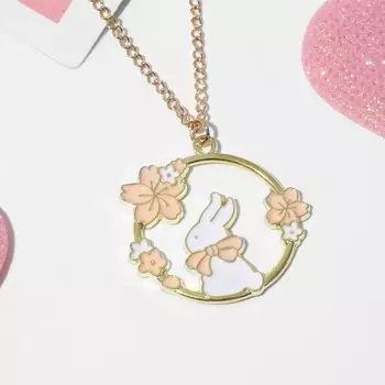 Кулон детский «Выбражулька» зайчик, цвет бело-розовый в золоте